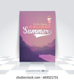 A4 Style Flyer Design, Adventure Concept, Mountain, Forest Landscape Vector Illustration, Web Banner. Climbing or Trekking, Abstract Nature Illustration, Brochure Cover