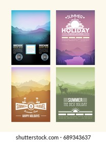 A4 Style Flyer Design, Adventure Concept, Mountain, Forest Landscape Vector Illustration, Web Banner. Climbing or Trekking, Abstract Nature Illustration, Brochure Cover Set