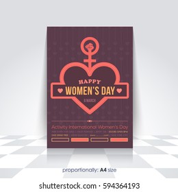 A4 Style Flyer, Poster Design. 8 March International Women's Day Celebration, Greeting Card Background, Vector Colorful Elements
