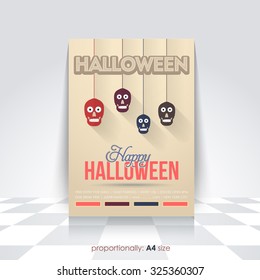 A4 Style Hanging Skulls Halloween Flyer, Poster Vector Design