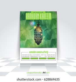 A4 Style Ramadan Kareem Flyer, Islamic Holy Nights Theme Vector Design - Arabic "Eid Mubarak", "be Blessed" at English