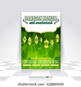A4 Style Ramadan Kareem Flyer, Islamic Holy Nights Theme Vector Design - Arabic "Eid Mubarak", "be Blessed" at English