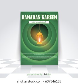 A4 Style Ramadan Kareem Flyer, Islamic Holy Nights Theme Vector Design - Arabic "Eid Mubarak", "be Blessed" at English