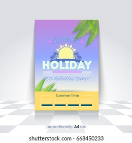 A4 Style Summer Season Vector Background. Holiday Concept Advertising Design with Image Add Feature, Print Ready Ad