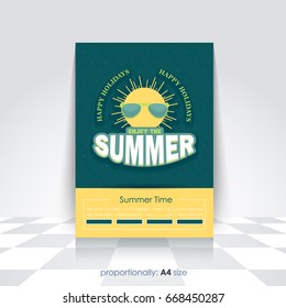 A4 Style Summer Season Vector Background. Holiday Concept Advertising Design with Image Add Feature, Print Ready Ad