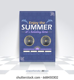 A4 Style Summer Season Vector Background. Holiday Concept Advertising Design with Image Add Feature, Print Ready Ad