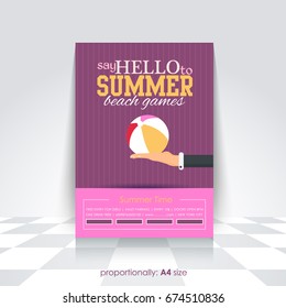 A4 Style Summer Season Vector Background. Holiday Concept Advertising Design with Image Add Feature, Print Ready Ad
