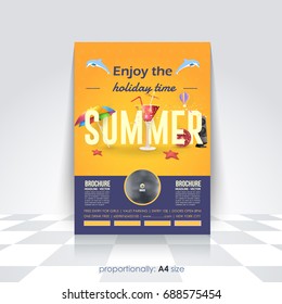 A4 Style Summer Season Vector Background. Holiday Concept Advertising Design with Image Add Feature, Print Ready Ad
