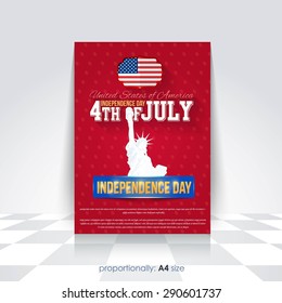 A4 Style USA 4th of July Independence Day Announcement Celebration Message Poster, Flyer, Card, Background Vector Design