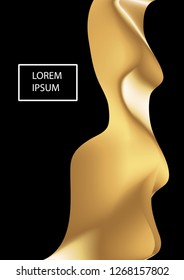 A4 template abstract flow fluid shapes. Liquid wave trendy modern style. Gold wavy on black color background. Futuristic shiny vector concept for you design, EPS10