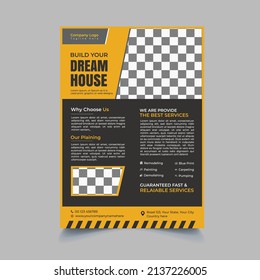 A4 template for home construction Flyer template design for printing and presentation.