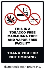 A4 Tobacco, Marijuana And Vapor Free Facility - No Smoking Sign