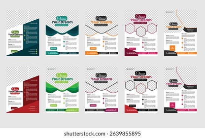 A4 Travel Flyer template design set with colorful business proposal, promotion, advertise, publication, cover.