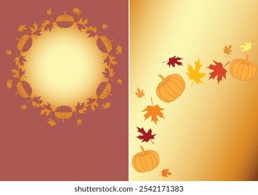 a4 vector banners with decorative frames - pumpkins and autumn maple leaves