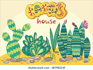 A4 Vector colorful Zentangle stylized abstract collection of cactus in flat style. Art and Color Therapy anti stress. An antistress Book. coloring page adult and children.
 Floral, exotic, tropical.