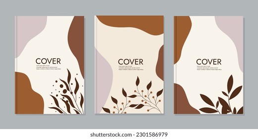 A4 vector cover mockup vertical orientation of front and back pages. book design with abstract plant pattern illustration. Collection of brochure templates, books, notebooks, catalogs, cards. layout 