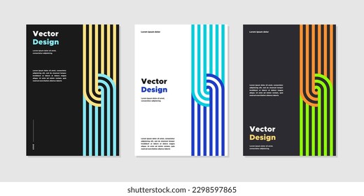 A4 Colección de pósters de plantillas de diseño de vectores. Vector de presentación de negocios. Plantilla de folleto de identidad de la empresa. Resumen de informe corporativo o conjunto de portadas de banner con forma dinámica.