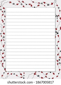 A4 vertical sheet for notes and letters and with hand-drawn cute hearts