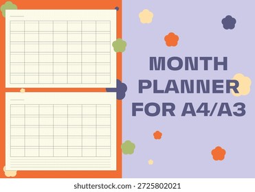 A4,A3 Monthly Planner Template. Aesthetic floral layout for students and professionals. High-quality file for printing desk pads or using in digital note-taking apps