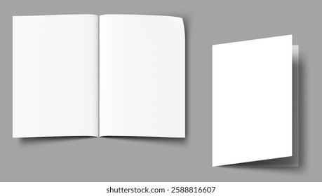 A5, A4, A3 Blank Half-folded Brochure Cover Mockup. EPS10 Vector