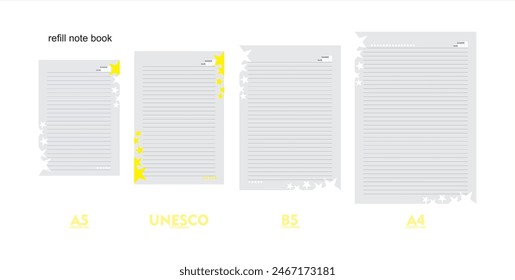 A5, A4, B5 size notebook design with a gray, cream background with star ornaments. vector a set