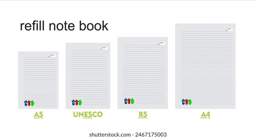 A5, A4, B5 size notebook design with a colored background decorated with three birds. vector a set