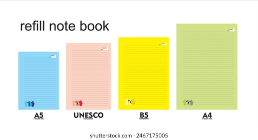 A5, A4, B5 size notebook design with a colored background decorated with three birds. vector a set