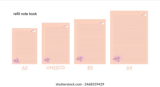 A5, A4, B5 size notebook design with color background with floral decoration. vector a set
