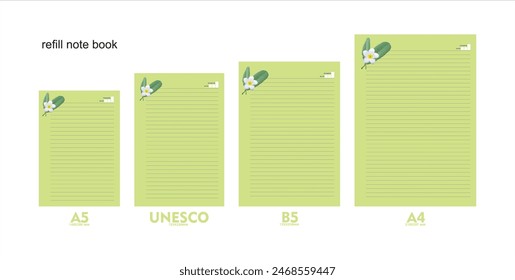 A5, A4, B5 size notebook design with color background with floral decoration. vector a set