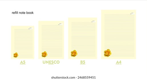 A5, A4, B5 size notebook design with color background with floral decoration. vector a set