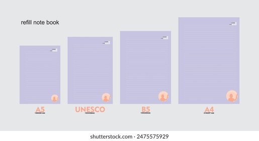 A5, A4, B5 size notebook design with a colored background decorated with mother and child love. vector a set
