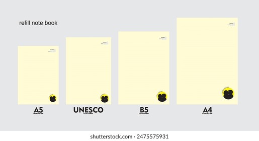 A5, A4, B5 size notebook design with a colored background decorated with mother and child love. vector a set