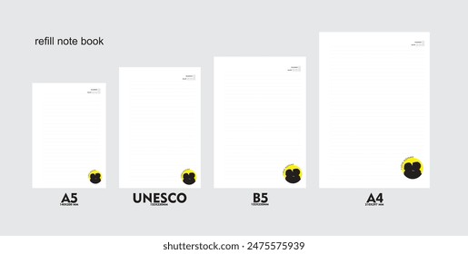 A5, A4, B5 size notebook design with a colored background decorated with mother and child love. vector a set