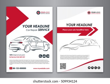 A5, A4 service car business layout templates. Auto repair Brochure templates, automobile magazine cover, abstract arrow Modern Backgrounds. Vector illustration.