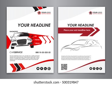 A5, A4 Set Service Car Business Card Templates. Car Repair Business Catalogue Cover Layout Design. Vector Illustration.