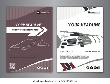 A5, A4 set service car business card templates. Auto repair Leaflet Brochure Flyer templates. Vector illustration.