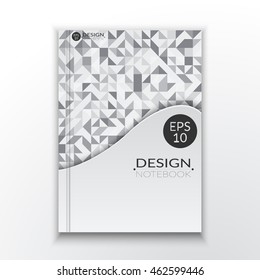 A5 brochure cover design with gray mosaic icon.