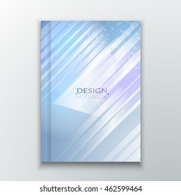 A5 brochure cover design with rays on a blue background.