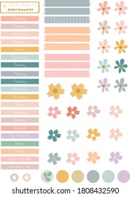 A5 Bullet Journal stickers kit with colorful flower and day note. Can use for planner, printable, digital download, 