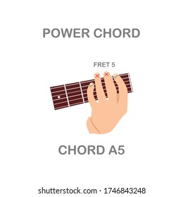 A5 Power Chord Guitar For Beginners Vector. Power Chord Guitar. Vector Flat Illustration