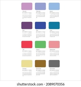 Calendario 2022 de tamaño A5 listo para imprimir.