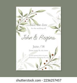 Volante de invitación a boda A5 con delicado diseño floral verde