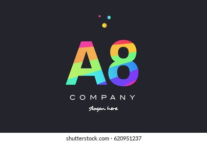 A8 a 8 eight letter number combination creative color green orange blue magenta pink company logo vector icon spectrum