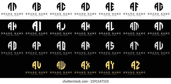 AA, AB, AC, AD, AE, AF,AG, AH,AI, AJ, AK, AL, AM, AN, AO, AP, AQ, AR, AS, AT, AU, AV, AW, AX, AY, AZ monogram logo design. Creative modern icon vector illustration.