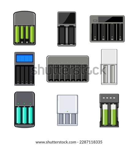 aa battery charger set cartoon. electric power, cell recharge, lithium charge, energy symbol aa battery charger sign. isolated symbol vector illustration