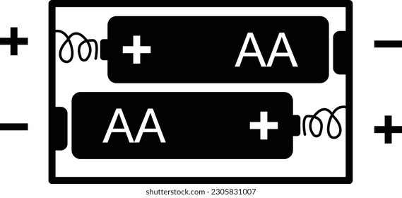 AA battery icon. AA battery box sign. AA battery holder case. flat style.