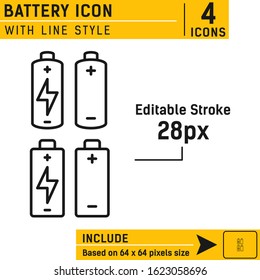 AA Battery Icon Design Isolated On White Background From Technology Collection. Double A Or Mignon Battery With Positive And Negative Polarity Syombol. Vector Icon With Line Style. Editable Stroke