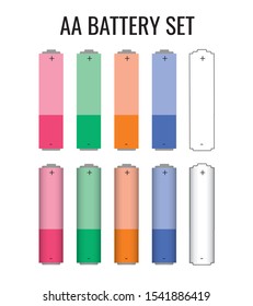 AA Battery size design template. Batteries sizes vector image isolated. Lithium chemical electrical components