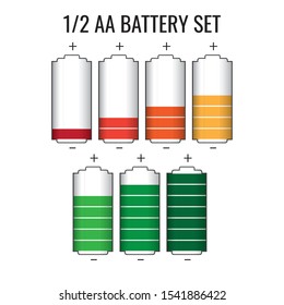 AA Battery size design template. Batteries sizes vector image isolated. Lithium chemical electrical components