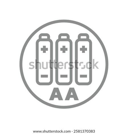 AA battery type vector icon. Three aa batteries line label.